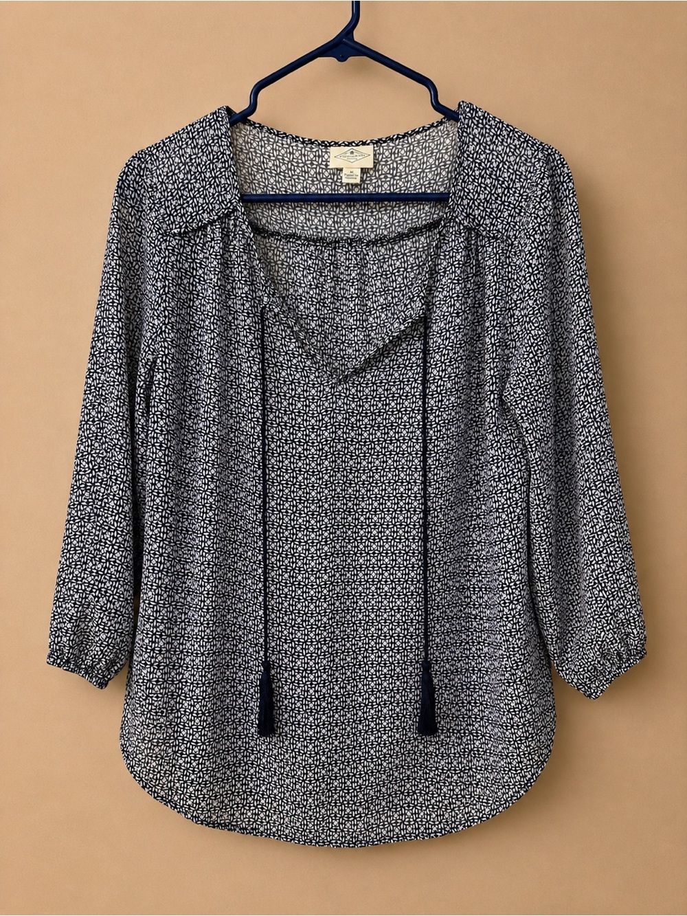 St. John's Bay Black & White Printed Tie-Neck Blouse